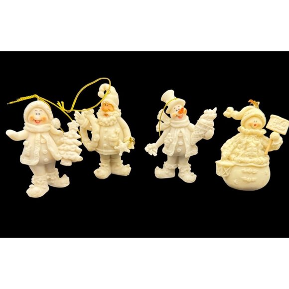 Set Of 4 Vintage Don Mechanic Snow Folk  SNOWMAN /SANTA “Let It Snow” Ornaments - Picture 1 of 5